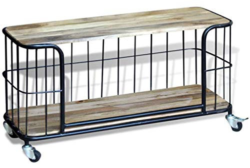 Retro-Stil TV-Lowboard TV Schrank Fernsehschrank Fernsehtisch mit 4 Rädern, Industrie-Stil Sideboard Seitenschrank Aufbewahrungschrank, Mangoholz Massiv 100x40x45 cm