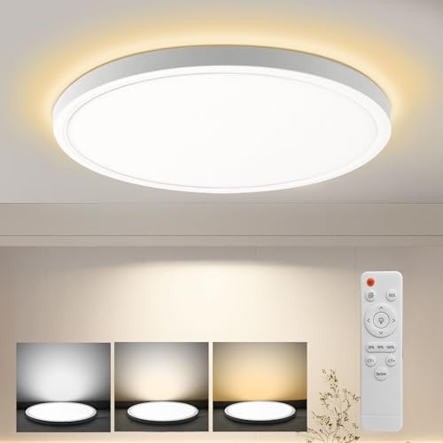 EXTRASTAR 24W 3000K-6500K Plafonnier LED Dimmable, 2200LM Luminaire Plafonnier avec Télécommande, Ø29cm Rond Lampe Plafond, Plafonnier Applicable Salon, Balcon, Chambre, Cuisine