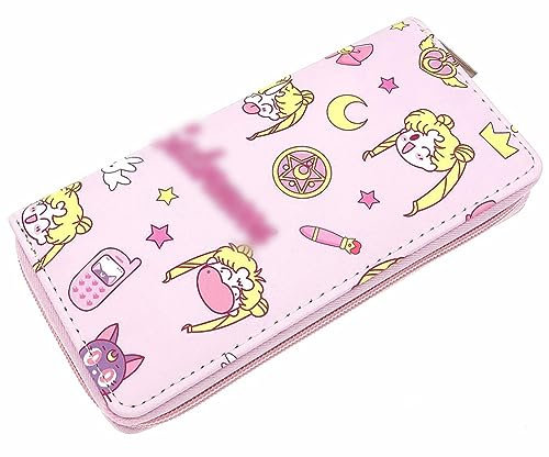 FISAPBXC Sailor Moon Anime Brieftasche, Sailor Moon Kinder Portemonnaie, Geldbörse Damen PU Leder Große Kapazität Brieftasche, Portemonnaie Mädchen für Valentinstag Muttertag Weihnachten Rosa