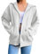 Carolilly Felpa con Cappuccio da Donna Manica Lunga a Tinta Unita Felpa Larga con Zip Casual Ragazza per Autunno Primavera (Bianco, M)