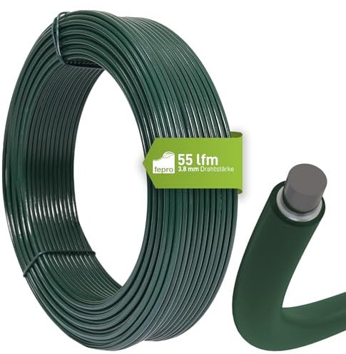 Fepro® Spanndraht 3,8 mm x 55 m, grün, verzinkt und kunststoffbeschichtet - witterungsbeständig, ideal für Maschendraht, Wildzaun, Garten oder basteln