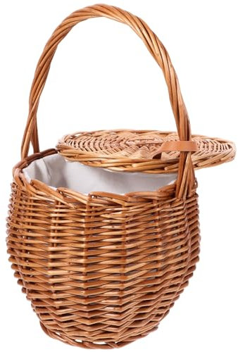 Cabilock Weidenkorb Mit Griff Und Deckel Geflochtener Picknickkorb Blumenkorb Leerer Geschenkkorb Aufbewahrungskorb Aus Weide - Und Gemüsekorb Für Weihnachten Valentinstag