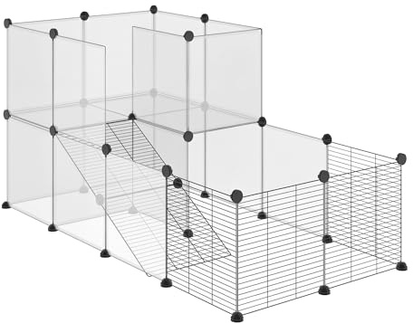 PawHut Jaula para Animales Pequeños 27 Paneles 140x70x70 cm Transparente