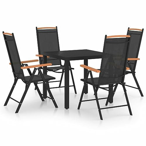Gecheer 5-TLG. Gartenmöbel Set Alu Sitzgarnitur 4+1 Sitzgruppe Gartenmöbel Tisch & Stuhl-Set Garten Essgruppe Garten Set Balkonmöbel Set Gartenset Balkongarnitur Gartengarnitur Aluminium Schwarz