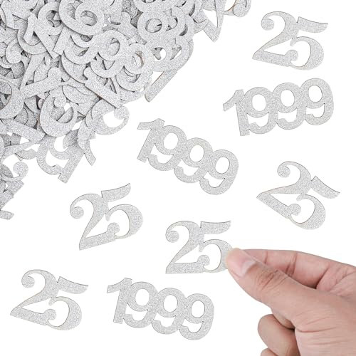 ALEGRE® Glitzer Konfetti 25 Geburtstag Deko Groß 3,5-5cm,100 Stk Tischdeko Silberhochzeit Deko Silber,Tischdeko 25. Geburtstag Frau Mann, Streudeko Geburtstag 25,Deko Silberhochzeit,Jubiläum 25 Jahre