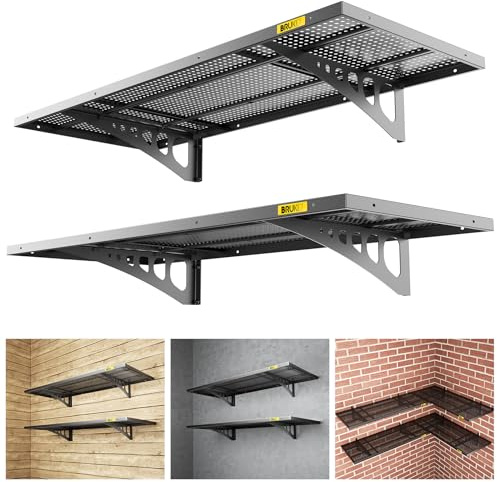 Brukid Wandregale für Garage, Abstellraum, Küche, Wandmontage, Wandregal, 2 Stück, 0,5 x 1,2 m, Schwarz
