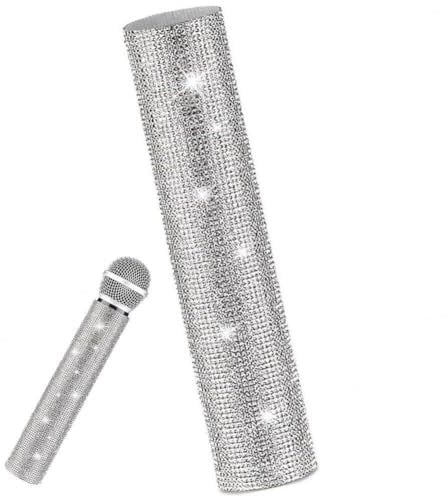 Haowul Silver Microphone Decorative Sleeve, Glitter Wireless Microphone Cover, Sparkling Bling Rhinestones Mic Handle Sleeve Protector for Discostage Tours & Shows(mic Not Included)