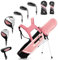 GYMAX Komplettes Golfschläger Set, Komplettsatz mit Golftasche & Regenhaube, inkl. 1 Driver, 5er Hybrid mit Schlägerhauben, 7er-, 9er-, S-Eisen & Putter, Golf Set für Kinder 11–13 Jahren(Rosa)