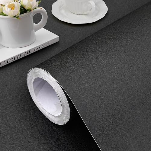 Jeweluck Papier peint noir à décoller et à coller – Papier de contact noir uni – 40 x 300 cm – Papier peint autocollant pur amovible mat imperméable pour murs décoratifs en vinyle