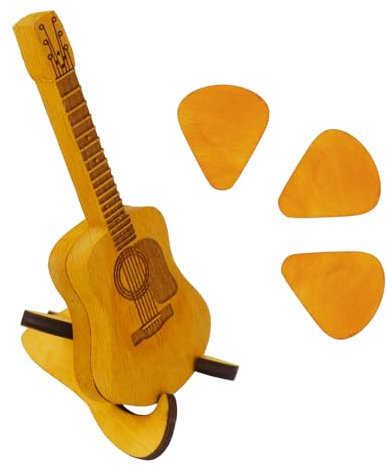 Raxfekro 3 Plektren Holz Gitarre, Holzkoffer für Plektren Plektrum, Guitar Picks mit Ministänder Für Ukulele-Liebhaber, Akustikgitarren, Bassgitarren, E-Gitarren, Vintage Style
