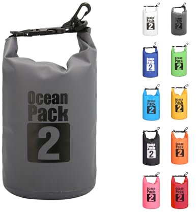 MORAINJAY 2L Grey Dry Bags, Waterproof Bag with D Ring Carabiner(No Shoulder Strap),Large/Small Capacity 2L 5L 10L 15L 20L 30L Dry Sack for Outdoor Camping,Rafting,Swimming,Boating,Surfing