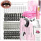 DNSGOOR DIY Wimpern Extensions Kit 212Pcs D Curl 4 Stile Individuelle Wimpern,mit Untere Wimpern,Wimpernkleber und Sealer Kleber Entferner Lash Shampoo Reinigung Wimpernbürste Pinzette
