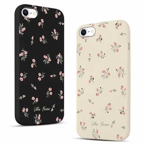 ZhuoFan 2 Pièces Coque pour iPhone 8/7 / SE 2020 / SE 2022 avec Fleur Motif Étui en Silicone Negro Beige Antichoc Souple Ultra Mince TPU Bumper Housse de Protection Case 4,7 Pouce Cover, Rose Floral