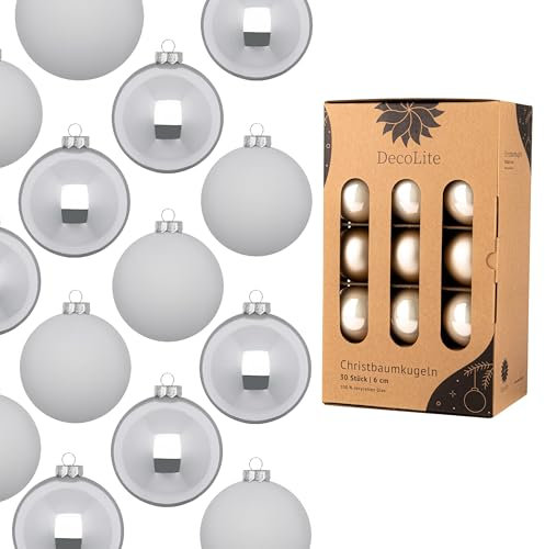 DecoLite: Christbaumkugeln aus Glas Ø 6 cm (30 Stück) - Grau - matt/glänzend