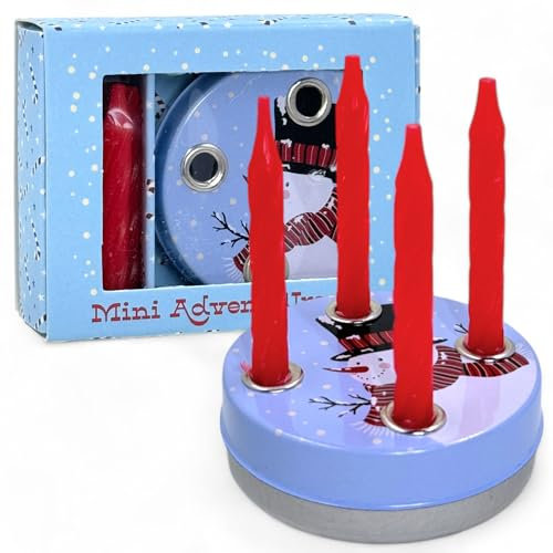 MIJOMA Advent to go: Pocket Adventskranz mit 4 roten Mini-Kerzen, Ideal für unterwegs, Traditionell und kompakt, Perfekt als Mitbringsel oder Geldgeschenkverpackung. (Motiv Schneemann)