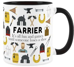 Purely Home Farrier Mug - Humorous Horse Shoe Fitter/Equine Jobs Novelty Gifts - Tea/Coffee Hot Drinks Black Ceramic Cup Present