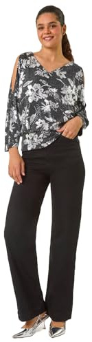 Roman Originals Blouson Top for Women UK Ladies Drop Shoulder Long Sleeve Jersey Stretchy Oversized Casual Office Jumper Soft Everyday Sweater Lounge Sweatshirt Blouses - Silver - Size 18