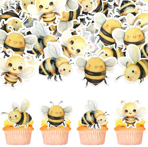 60 Stück Essbare Honigwabe Cupcake Toppers Waffelpapier Biene Tortendeko Biene Kuchen Deko für Biene Thema Baby Dusche Jungen Mädchen Geburtstag Party Kuchen Dekoration