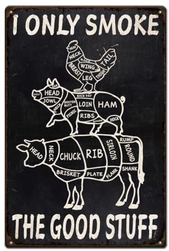 SUPERDANT Barbecue Metal Signs Chicken Pig Tin Sign Cattle Body Parts Wall Plaques Butcher's Cut Meat Iron Poster Art for Kitchen BBQ Restaurant Home Man Cave Gift Vintage Decor
