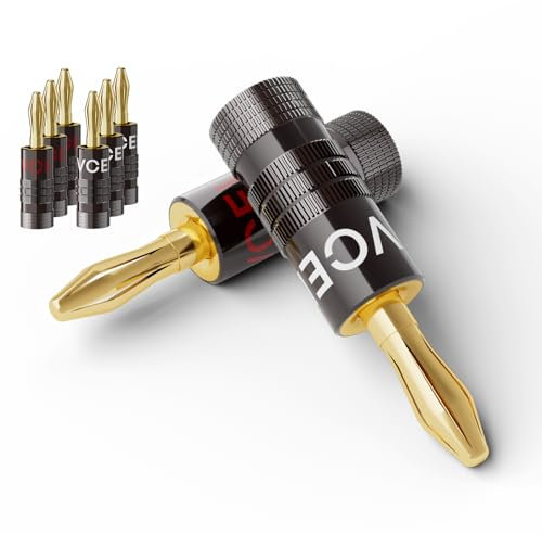 VCELINK Banana Plugs, Speaker Wire Connectors, 4mm 24K Gold Plated Dual-Screw Type for 12-18 AWG Wire, Wall Plate, Amplifier, Home Theater(4 pairs (8 pcs))