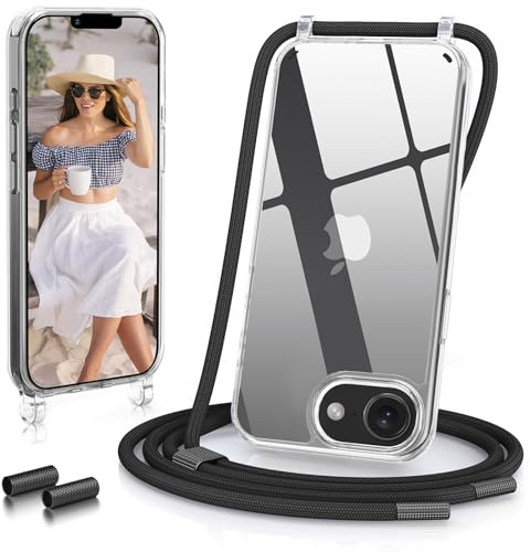 GOODVISH Handykette für iPhone 16e/iPhone 17e Hülle mit Band, Schwarz | Necklace Handyhülle für iPhone 17e 2026 Schutzhülle für zum Umhängen, Transparent Phone Case mit Kordel 6.1