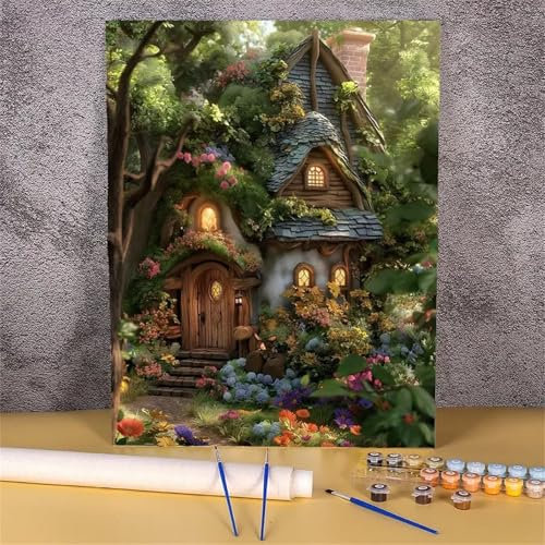 Hoonjiin Paint by Numbers Kits Märchenhaftes Baumhaus DIY Handgemalt Ölgemälde Leinwand Kits,Anfänger Paint by Numbers Malen Nach Zahlen Erwachsene zur Heimdekoration,mit rahmen 45x60cm