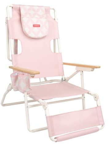 Flamingueo Silla Playa, Agujero Acolchado Cabeza y Brazos, Reclinable 5 Posiciones, Reposapiés y Reposabrazos Confort, Asas Mochila Fácil Transporte, 60 x 67 x 96 cm