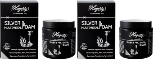 Hagerty Silver & Multimetal Foam Mousse nettoyante I 185g I Pour redonner de l'éclat aux objets en argent, métal argenté, étain et acier inoxydable I Éponge incluse (Lot de 2)