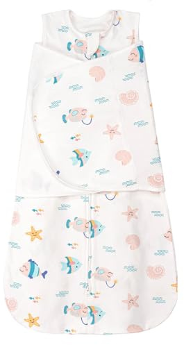 SIMYJOY Baby Schlafsäcke Neugeborene,Pucksack Baby Wearable Wickeldecke & Swaddle Transition,3-fach Verstellbarer Babyschlafsack mit 100% Baumwolle,Ozean