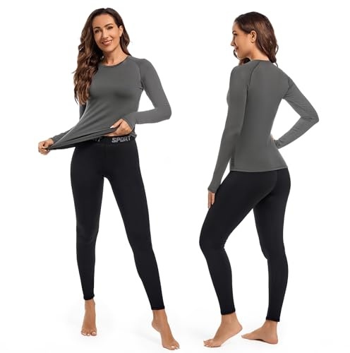 Leeboom Thermounterwäsche Damen Atmungsaktiv Funktionsunterwäsche Warm und Flexibel Skiunterwäsche Set mit Innenfleece für zu Hause und Wintersport