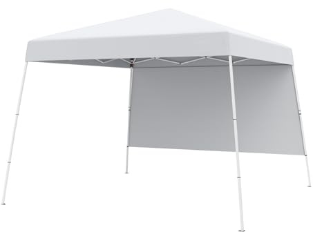 GOPLUS Carpa Plegable 3x3 M, Cenador Pop-up con 1 Pared Lateral, Protección Solar, 4 Clavos, Marco de Metal, Bolsa de Transporte, Refugio Portátil para Acampadas, Picnic (Blanca, 300x300x262 cm)