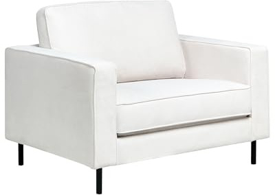 Beliani Modern Minimalist Fabric Armchair Cushions Metal Legs Off-White Savalen