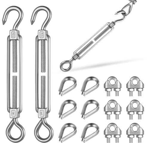 Juego de 15 tensores de cuerda: 3 tensores de cuerda M6 de acero inoxidable, tensor de alambre, 6 abrazaderas de cable de alambre, 6 tensores de cuerda de alambre, tensor de cuerda de alambre, tensor