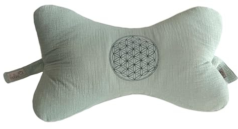 Leolini Leseknochen ergonomisches Nackenkissen mit der Blume des Lebens aus Musselin Dekokissen | handgefertigt in Österreich (Altmint)