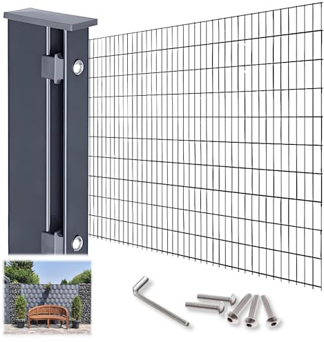 Zaunland Profi Zaun-Set Doppelstabmattenzaun 6-5-6 mm Gartenzaun Komplettpaket verschiedene Größen Anthrazit RAL 7016 mit Abdeckleistepfosten - 4 Matten u. 5 Pfosten - Höhe 1230 mm Länge 10,0 m