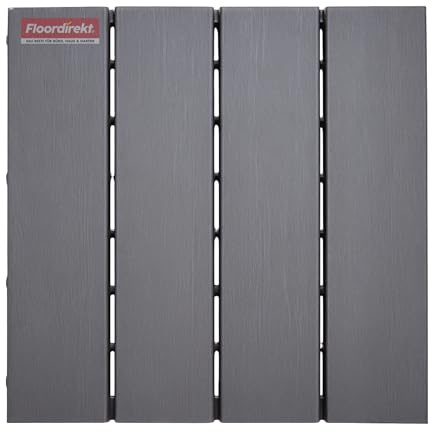 Floordirekt Terrassenfliesen „Elyse“ Grau 30×30 cm - 1 Stück – Witterungsbeständige Balkonfliesen aus Polypropylen – Klicksystem für einfache Verlegung – UV- & formstabile Outdoor Bodenfliesen