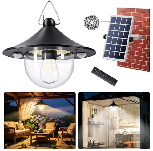 Quntis Solarlampen für Außen Innen Hängend Bewegungssensor Fernbedienung | 1000LM 4400mAh Solar Hängelampe Outdoor3 Farben 5 Modi Hängeleuchte IP65 wasserdichte Pendelleuchte Garten mit 5m Kabel