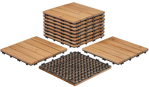 Yaheetech 30 x 30 cm träplattor 55 stycken – 5 m² terrassplattor, balkongplattor, klicksystem, väderbeständig, golvbeläggning, plug-in system, kakel, trä för terrass, balkong, naturligt trä