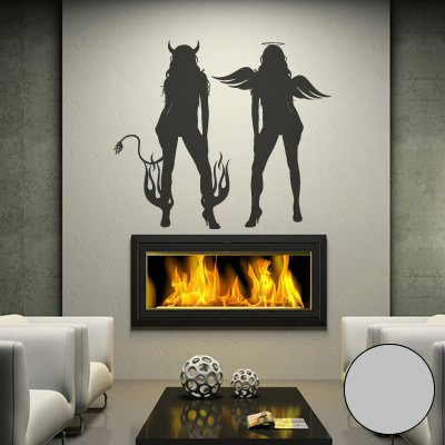 Klebesüchtig Wandtattoo Sexy Engel & Teufel 69cm x 60cm hellgrau - Dekoration - Bad - Wohnzimmer - Aufkleber - Wandsticker