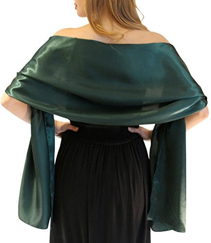 Central Chic Stunning Green Satin Shawl Bridal Stole Pashmina Wedding Wrap (L-XL, Emerald Green)