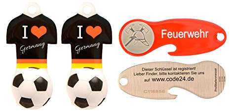 Einkaufswagenlöser Feuerwehr & Fußball Trikot/Schlüsselanhänger Einkaufschip mit Schlüsselfundservice/Abziehbarer Einkaufswagenchip Metall, Chip Einkaufswagen, Key Finder / 4 Stück