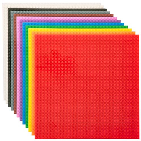Strictly Briks Classic Baseplates, 12 Pack 25x25cm For Building Bricks, Bases for Tables, Mats, and More, Compatible with LEGO Blocks, Compatible with LEGO Base Plates, Rainbow Colors
