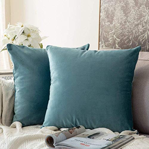 MIULEE Packung von 2, Purer Weicher Dekorativ Sofa Kissenbezug Kissenhülle Set Kissen Fall für Sofa Schlafzimmer Auto Blaugrün,18 x 18 inch 45 x 45 cm