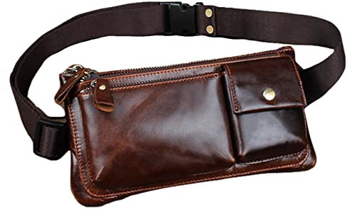 LEUCHTBOX Herren und Damen Hüfttasche Unisex Gürteltasche Bauchtasche mit Organizer Gewachstes Rindsleder für Outdoor Biker Reiten Abnehmbarer Gurt Portemonnaie Clutch (Kaffeebraun)