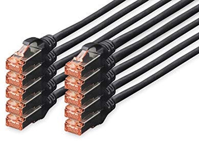 DIGITUS Cable LAN Cat 6 - 0.25m - 10 Piezas - Cable de red RJ45 - S/FTP Blindado - Compatible con Cat 6A y Cat 7 - Negro