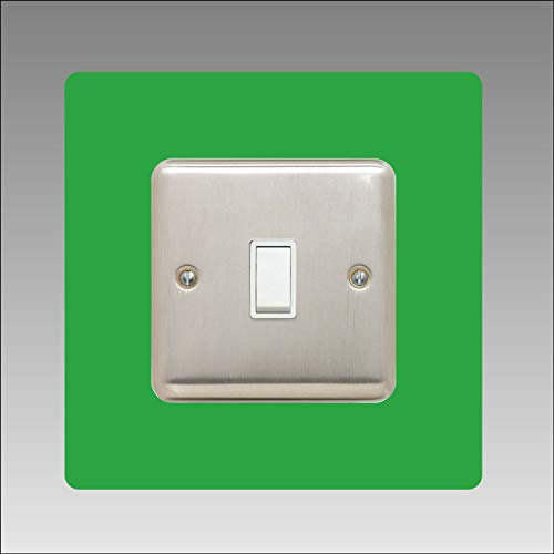 Single Light Switch Surround | Square | Acrylic Back Panel or Finger Plate | Plug, Font Colour:Light Green