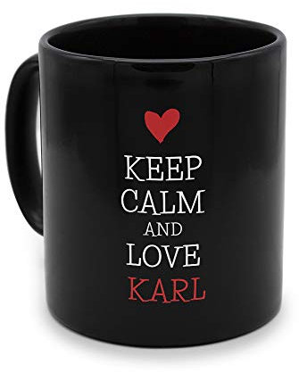 printplanet - Tasse Schwarz mit Namen Karl - Motiv: Keep Calm - Namenstasse, Kaffeebecher, Mug, Becher, Kaffeetasse