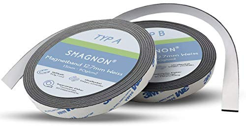 Smagnon Magnetband selbstklebend mit 3M Kleber Kleberücken (1 Meter - Typ A + B WEISS, 12,7mm breite)