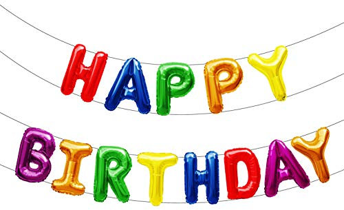 Oblique Unique® Happy Birthday Folienballon Girlande Banner Bunt als Geburtstag Kindergeburtstag Party Deko mit 13 Folien Luftballons