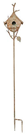 TentHome Gartenstecker Metall Vogel Gartenstab Vogelhaus auf Stab Vogelfutterhaus mit Ständer/Standfuß Vogelhäuschen Gartendeko Landhaus für Vögel - H100cm (Weiss)